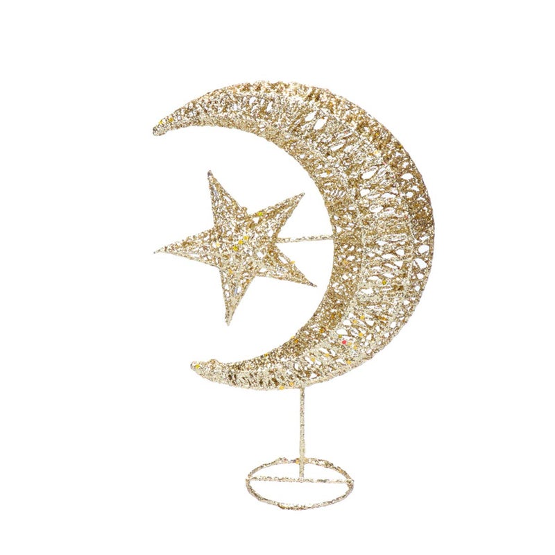 Uonlytech Iron Moon and Star Ornament Glitter Christmas Table Decoration Christmas Tree Decoration Wedding Birthday Holiday Party Supply 20cm (Golden) - Image 1